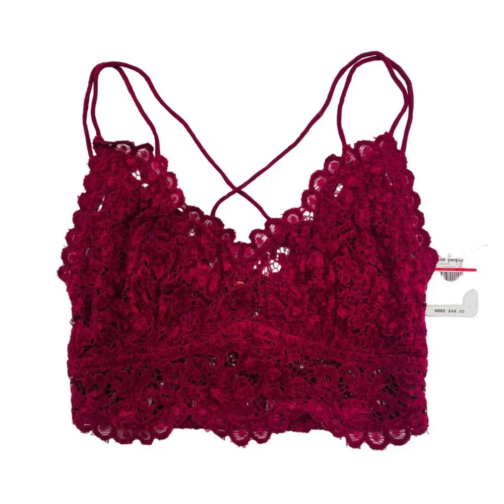 Free People - Celine‎ Floral Crochet Lace Bralette - Mulberry - XS